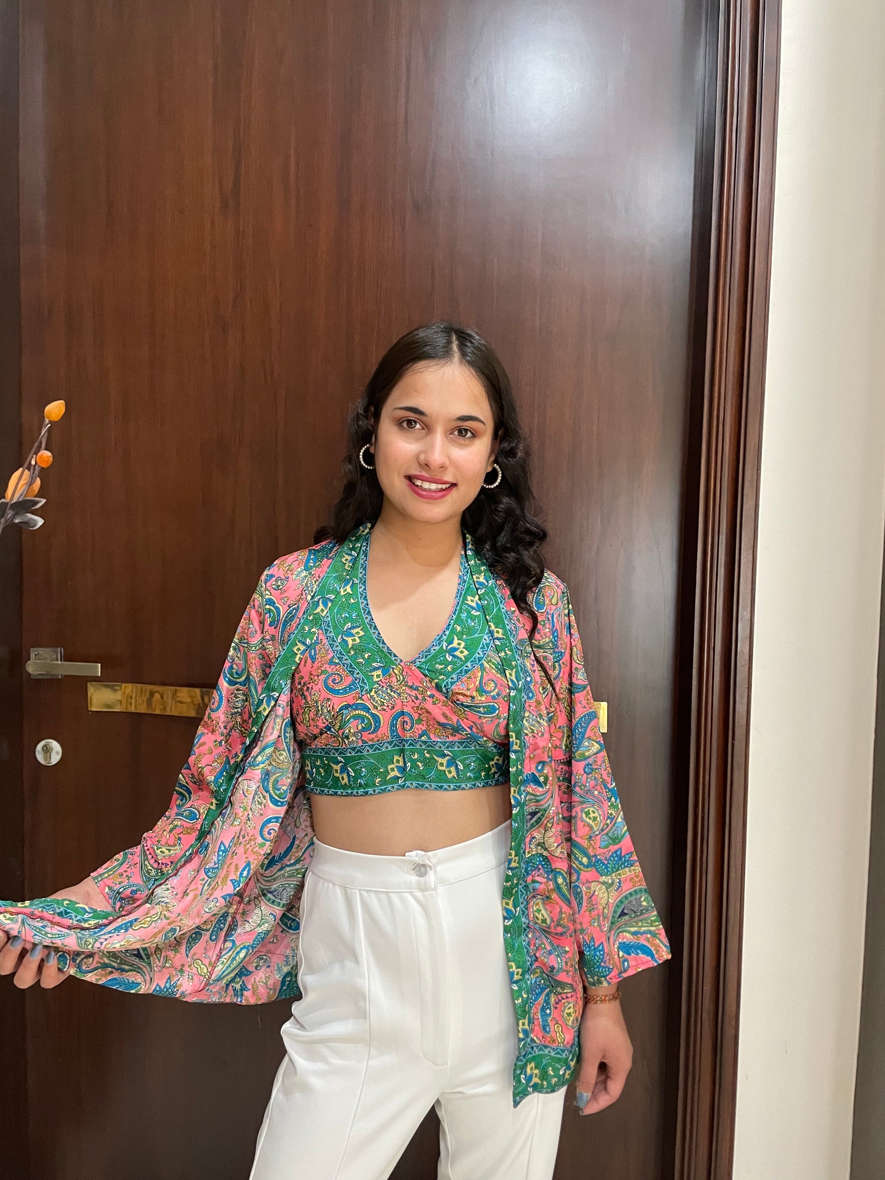 Kimono and Halter Set In Pink and Green