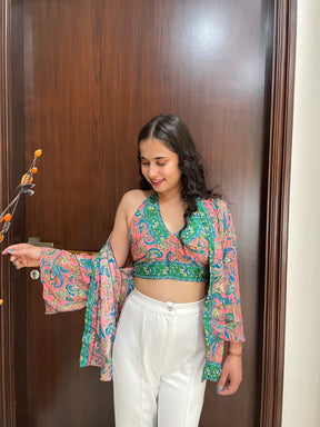 Kimono and Halter Set In Pink and Green