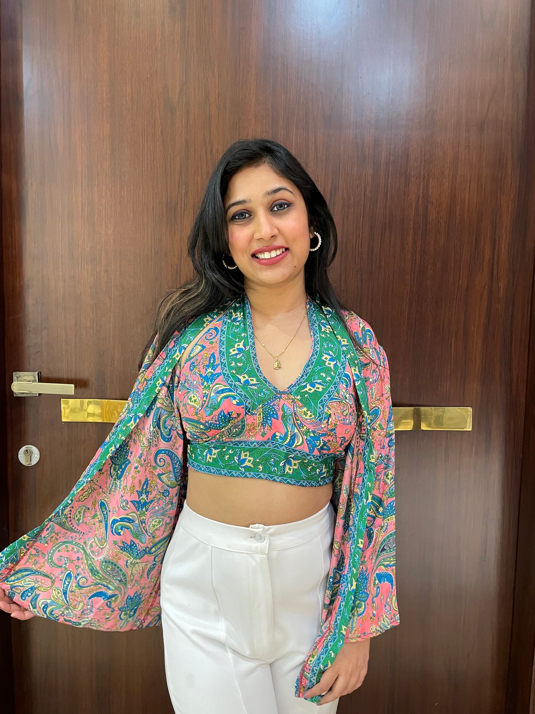 Kimono and Halter Set In Pink and Green