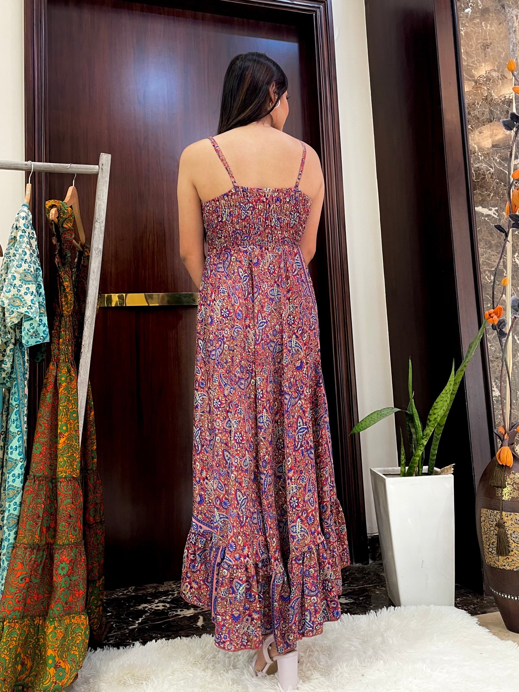 High low pompom featured boho maxi dress- Smisingbee